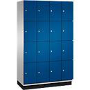 C+P Schließfachschrank Cambio, 4 Abteile, 16 Fächer, mit Sockel, B 1200 x T 525 x H 1980 mm, weißaluminium/enzianblau
