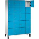C+P Schließfachschrank Cambio, 4 Abteile, 20 Fächer, auf Füßen, B 1200 x T 525 x H 1980 mm, lichtgrau/lichtblau