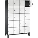 C+P Schließfachschrank Cambio, 4 Abteile, 20 Fächer, auf Füßen, B 1200 x T 525 x H 1980 mm, schwarzgrau/weiß