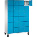 C+P Schließfachschrank Cambio, 4 Abteile, 24 Fächer, auf Füßen, B 1200 x T 525 x H 1980 mm, lichtgrau/lichtblau