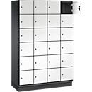 C+P Schließfachschrank Cambio, 4 Abteile, 24 Fächer, mit Sockel, B 1200 x T 525 x H 1980 mm, schwarzgrau/weiß