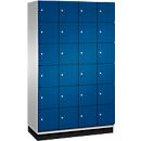 C+P Schließfachschrank Cambio, 4 Abteile, 24 Fächer, mit Sockel, B 1200 x T 525 x H 1980 mm, weißaluminium/enzianblau