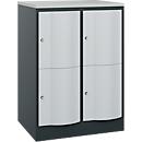 C+P Schließfachschrank Resisto, 2 Abteile, 4 Fächer, B 772 x T 640 x H 1077 mm, Anthrazitgrau/Lichtgrau