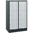 C+P Schließfachschrank Resisto, 2 Abteile, 6 Fächer, B 772 x T 540 x H 1255 mm, Anthrazitgrau/Lichtgrau