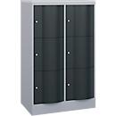 C+P Schließfachschrank Resisto, 2 Abteile, 6 Fächer, B 772 x T 540 x H 1255 mm, Weißalu/Anthrazitgrau
