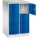 C+P Schließfachschrank Resisto, 2 Abteile, 6 Fächer, B 772 x T 640 x H 1255 mm, Lichtgrau/Enzianblau