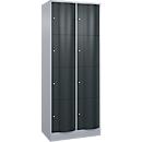C+P Schließfachschrank Resisto, 2 Abteile, 8 Fächer, B 772 x T 540 x H 1950 mm, Weißalu/Anthrazitgrau