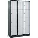 C+P Schließfachschrank Resisto, 3 Abteile, 12 Fächer, B 1148 x T 540 x H 1950 mm, Anthrazitgrau/Lichtgrau
