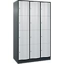 C+P Schließfachschrank Resisto, 3 Abteile, 12 Fächer, B 1148 x T 640 x H 1950 mm, Anthrazitgrau/Lichtgrau