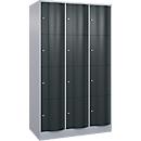 C+P Schließfachschrank Resisto, 3 Abteile, 12 Fächer, B 1148 x T 640 x H 1950 mm, Weißalu/Anthrazitgrau