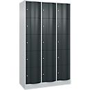C+P Schließfachschrank Resisto, 3 Abteile, 15 Fächer, B 1148 x T 540 x H 1950 mm, Lichtgrau/Anthrazitgrau