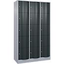 C+P Schließfachschrank Resisto, 3 Abteile, 15 Fächer, B 1148 x T 540 x H 1950 mm, Weißalu/Anthrazitgrau