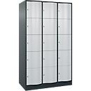 C+P Schließfachschrank Resisto, 3 Abteile, 15 Fächer, B 1148 x T 640 x H 1950 mm, Anthrazitgrau/Lichtgrau