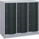 C+P Schließfachschrank Resisto, 3 Abteile, 6 Fächer, B 1148 x T 540 x H 1077 mm, Weißalu/Anthrazitgrau
