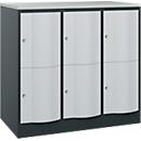 C+P Schließfachschrank Resisto, 3 Abteile, 6 Fächer, B 1148 x T 640 x H 1077 mm, Anthrazitgrau/Lichtgrau
