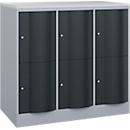 C+P Schließfachschrank Resisto, 3 Abteile, 6 Fächer, B 1148 x T 640 x H 1077 mm, Weißalu/Anthrazitgrau