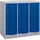C+P Schließfachschrank Resisto, 3 Abteile, 6 Fächer, B 1148 x T 640 x H 1077 mm, Weißalu/Enzianblau