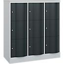 C+P Schließfachschrank Resisto, 3 Abteile, 9 Fächer, B 1148 x T 540 x H 1255 mm, Lichtgrau/Anthrazitgrau