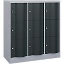 C+P Schließfachschrank Resisto, 3 Abteile, 9 Fächer, B 1148 x T 540 x H 1255 mm, Weißalu/Anthrazitgrau