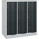 C+P Schließfachschrank Resisto, 3 Abteile, 9 Fächer, B 1148 x T 640 x H 1255 mm, Lichtgrau/Anthrazitgrau