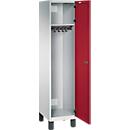 C+P Spind Cambio, 1 Abteil, auf Füßen, B 400 x T 525 x H 1980 mm, lichtgrau/rubinrot