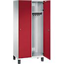 C+P Spind Cambio, 2 Abteile, auf Füßen, B 800 x T 525 x H 1980 mm, lichtgrau/rubinrot