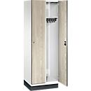 C+P Spind Cambio, 2 Abteile, mit Sockel, B 600 x T 525 x H 1980 mm, verkehrsgrau/Sen Esche-Dekor