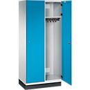 C+P Spind Cambio, 2 Abteile, mit Sockel, B 800 x T 525 x H 1980 mm, lichtgrau/lichtblau