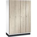 C+P Spind Cambio, 4 Abteile, mit Sockel, B 1200 x T 525 x H 1980 mm, verkehrsweiß/Sen Esche-Dekor