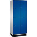 C+P Vitrinekast Cambio, 2 vakken, 4 legborden, met plint, B 800 x D 525 x H 1980 mm, blank aluminium/ gentiaanblauw