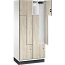 C+P Z locker Cambio, 2 vakken, met sokkel, B 800 x D 525 x H 1980 mm, verkeerswit / essenhout decor