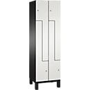 C+P Z locker Cambio, 2 vakken, op poten, B 600 x D 525 x H 1980 mm, zwart-grijs/wit