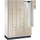 C+P Z locker Cambio, 3 vakken, met sokkel, B 1200 x D 525 x H 1980 mm, verkeerswit / essenhout decor