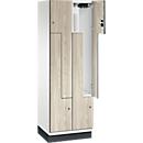 C+P Z-Spind Cambio, 2 Abteile, mit Sockel, B 600 x T 525 x H 1980 mm, verkehrsweiß/Sen Esche‑Dekor