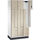 C+P Z-Spind Cambio, 3 Abteile, mit Sockel, B 900 x T 525 x H 1980 mm, verkehrsweiß/Sen Esche‑Dekor