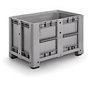 Caisse-palette - polyéthylène - L 1200 x l 800 x H 760 mm - 470 litres - 4 pieds - avec 1 paroi rabattable