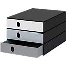 Caisson à tiroirs Styro Styroval Pro Color Flow, pour les formats jusqu'à C4, 3 tiroirs fermés, gris/noir, dégradé de couleurs