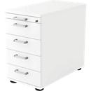 Caisson fixe TARVIS, 1 tiroir-plumier, verrouillable, 4 tiroirs, l. 428 x P 800 x H 720-760 mm, blanc
