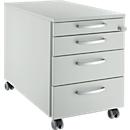 Caisson mobile 1233 - L 435 x P 765 x H 577 mm - 3 tiroirs + 1 tiroir à ustensiles - verrouillable - poignées rondes - gris clair - notre marque Schäfer Shop Select 