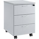 Caisson mobile 333, 3 tiroirs, verrouillables, poignées métalliques, 4 roulettes doubles pivotantes, L 404 x P 500 x H 590 mm, gris