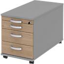 Caisson mobile BARI, tiroir plumier, 3 tiroirs, verrouillable, l. 432 x P 800 x H 538 mm, coloris chêne/gris moyen