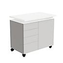 Caisson mobile d'extension SOLUS PLAY, 4 tiroirs, 1 porte battante, l. 800 x P 500 x H 720 - 1080 mm, blanc