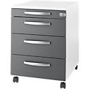 Caisson mobile LOGIN - 3 tiroirs et 1 tiroir à ustensiles - L 432 x P 580 x H 595 mm - verrouillage central - blanc/graphite - notre marque Schäfer Shop Select 