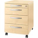 Caisson mobile LOGIN - 3 tiroirs et 1 tiroir à ustensiles - L 432 x P 580 x H 595 mm - verrouillage central - décor érable - notre marque Schäfer Shop Select 