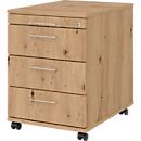 Caisson roulant 1233 Breno, 3 tiroirs &amp; 1 tiroir à ustensiles, verrouillable, L 428 x P 580 x H 590 mm, chêne cendré
