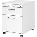 Caisson roulant 126 Breno, 1 tiroir, 1 tirette-plumier &amp; 1 tiroir pour dossiers suspendus, verrouillable, L 428 x P 580 x H 590 mm, blanc