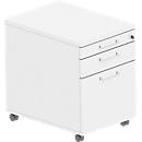 Caisson roulant BEXXSTAR, 1 tirette-plumier verrouillable, 1 tiroir &amp; 1 tiroir HR, L 430 x P 600 x H 600 mm, blanc