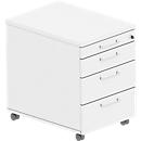 Caisson roulant BEXXSTAR, 1 tirette-plumier verrouillable &amp; 3 tiroirs, L 430 x P 600 x H 600 mm, blanc