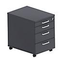 Caisson roulant BEXXSTAR, 1 tirette-plumier verrouillable &amp; 3 tiroirs, L 430 x P 600 x H 600 mm, noir