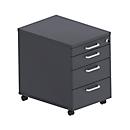 Caisson roulant BEXXSTAR, 1 tirette-plumier verrouillable &amp; 3 tiroirs, L 430 x P 800 x H 600 mm, noir